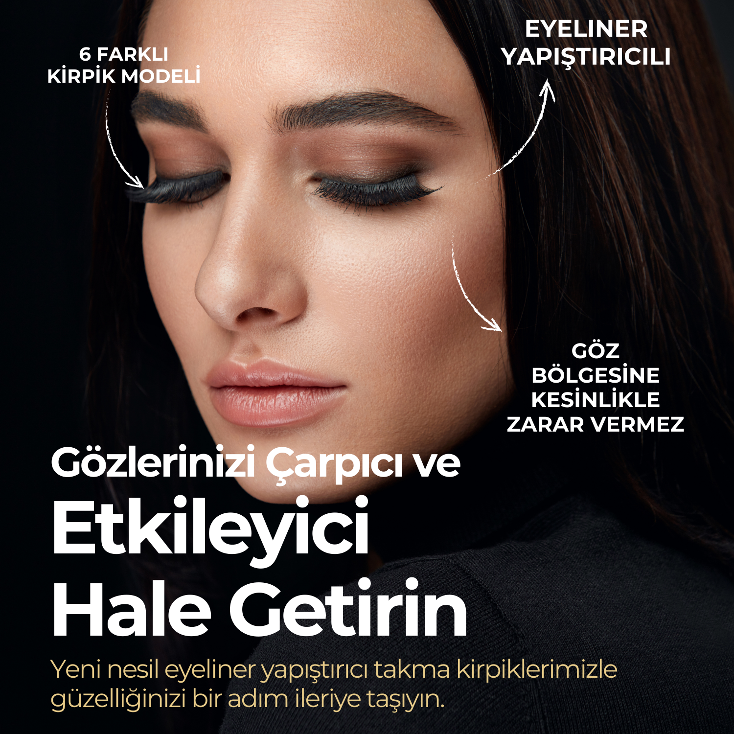 Takma Kirpik Seti – 6 Farklı Model | Yapıştırıcılı Kalem (Siyah & Şeffaf) + Aparat Hediye